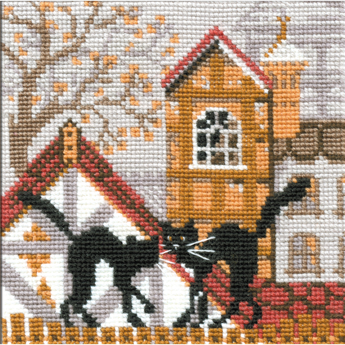 RIOLIS Counted Cross Stitch Kit 5"X5"-City & Cats Autumn (15 Count)